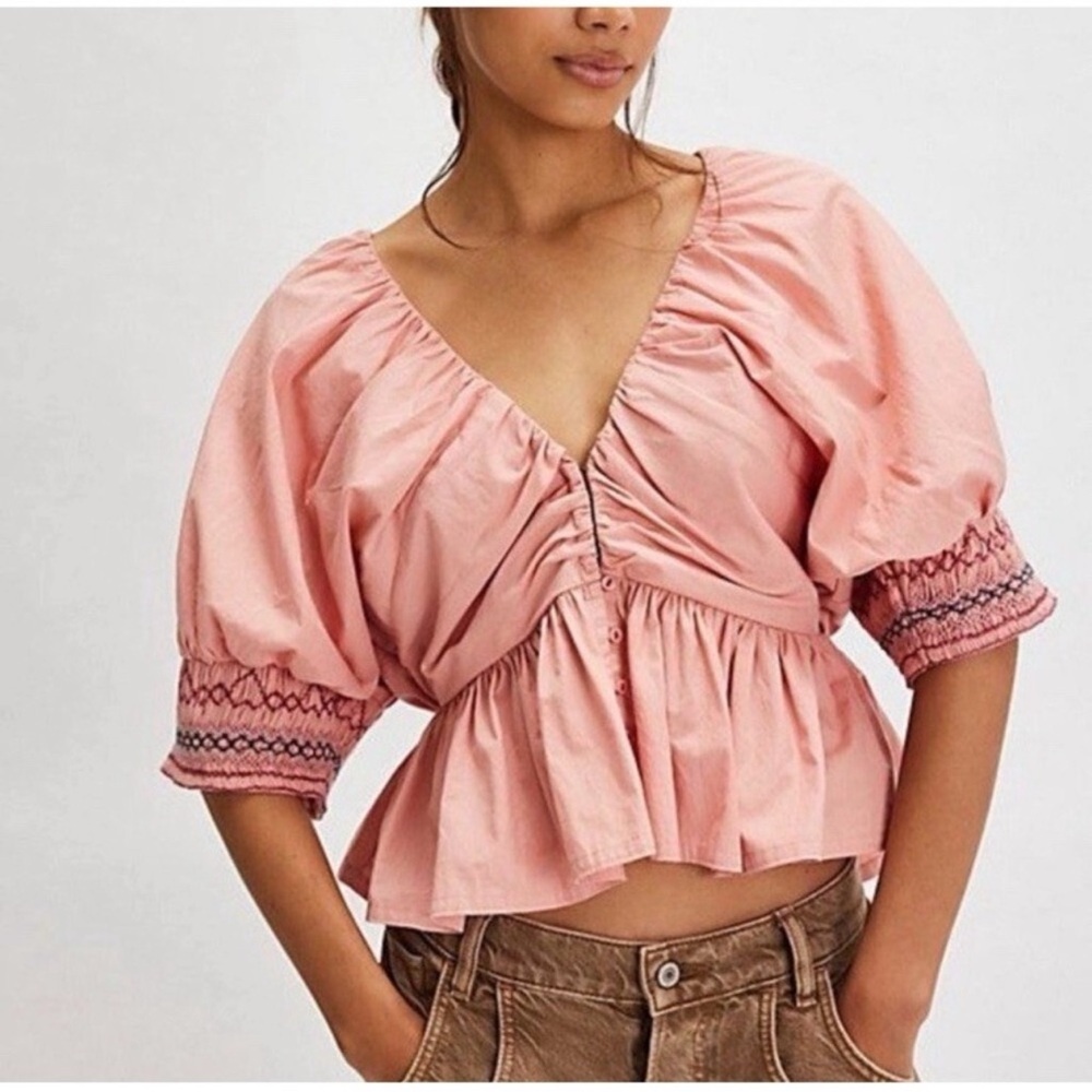 NWOT Free People Where We Meet Smocked Blouse Top Size XS Boho